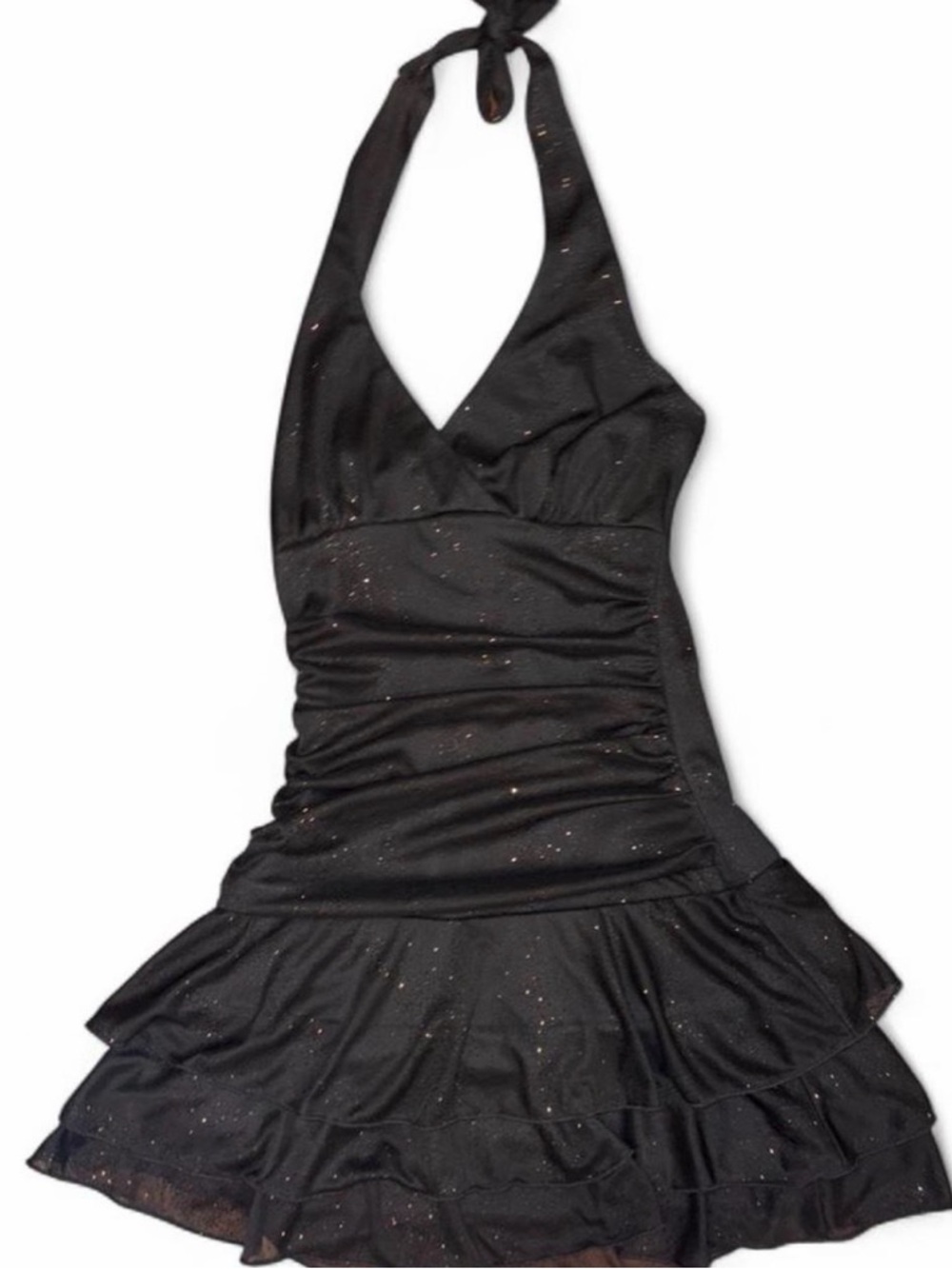 Sparkly Black Halter Mini Dress